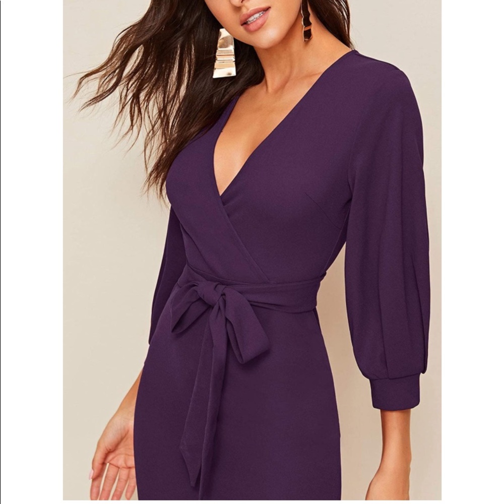 V neck  midi Belted cocktail Dress